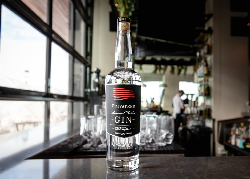 Privateer Seasonal Gin on Bar. Photo Credit: Reagen Byrne Creative